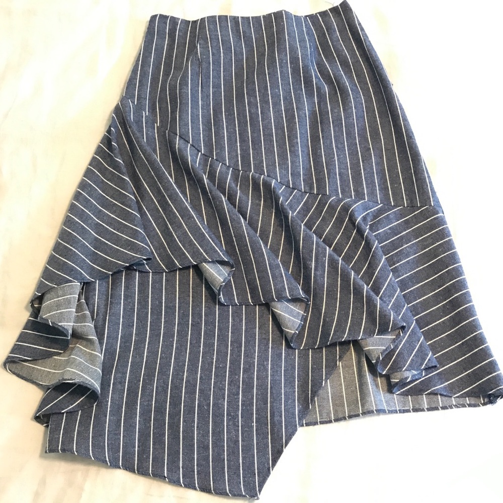 Chambray Pinstripe Ruffles Midi Skirt
